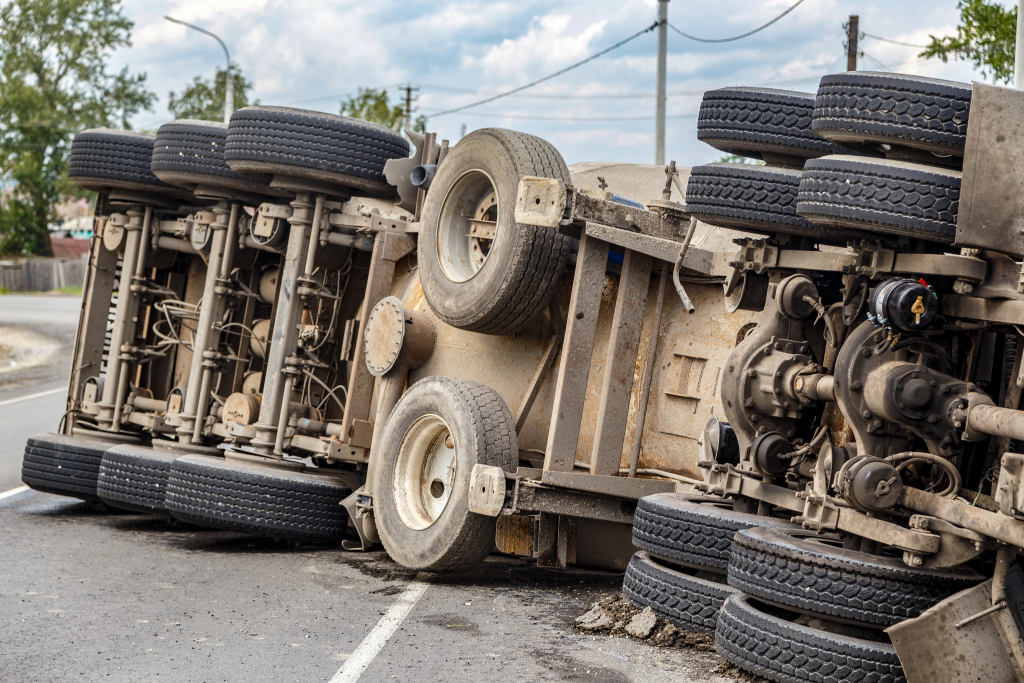 turned over 18 wheeler after accident